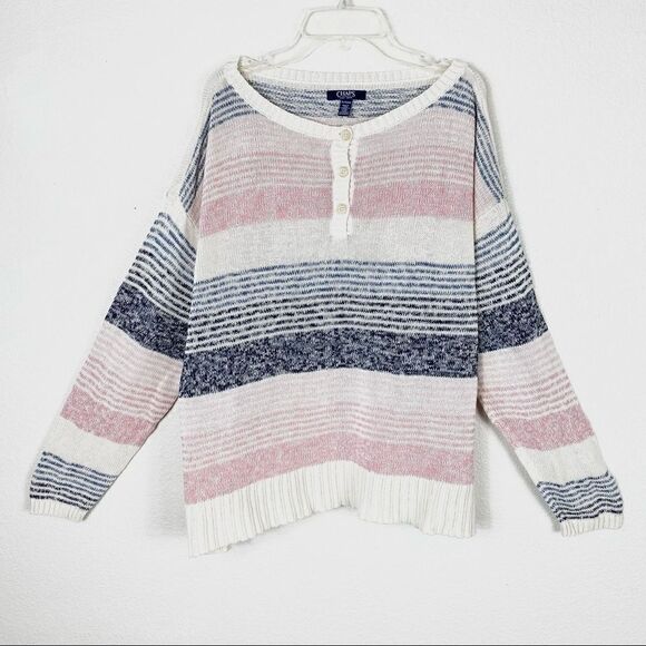 Chaps Pink & Blue Striped Henley Sweater - Picture 5 of 8